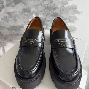 Dior Black Glossy Women's Slip-On Loafers